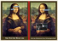 Teilspiegelung oben links mit versteckten Linienverbindungen und wie Da Vinci die 5 als V und den Fingerzeig der Christusfigur am T-Kreuz, mit dem Sohn der Mona Lisa verbunden hatte